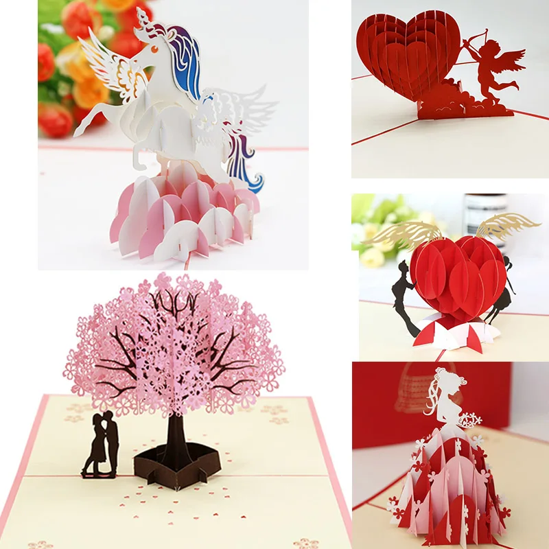 

Hot Love 3D Pop UP Cards Valentines Day Gift Postcard with Envelope Stickers Wedding Invitation Greeting Cards Anniversary Gifts