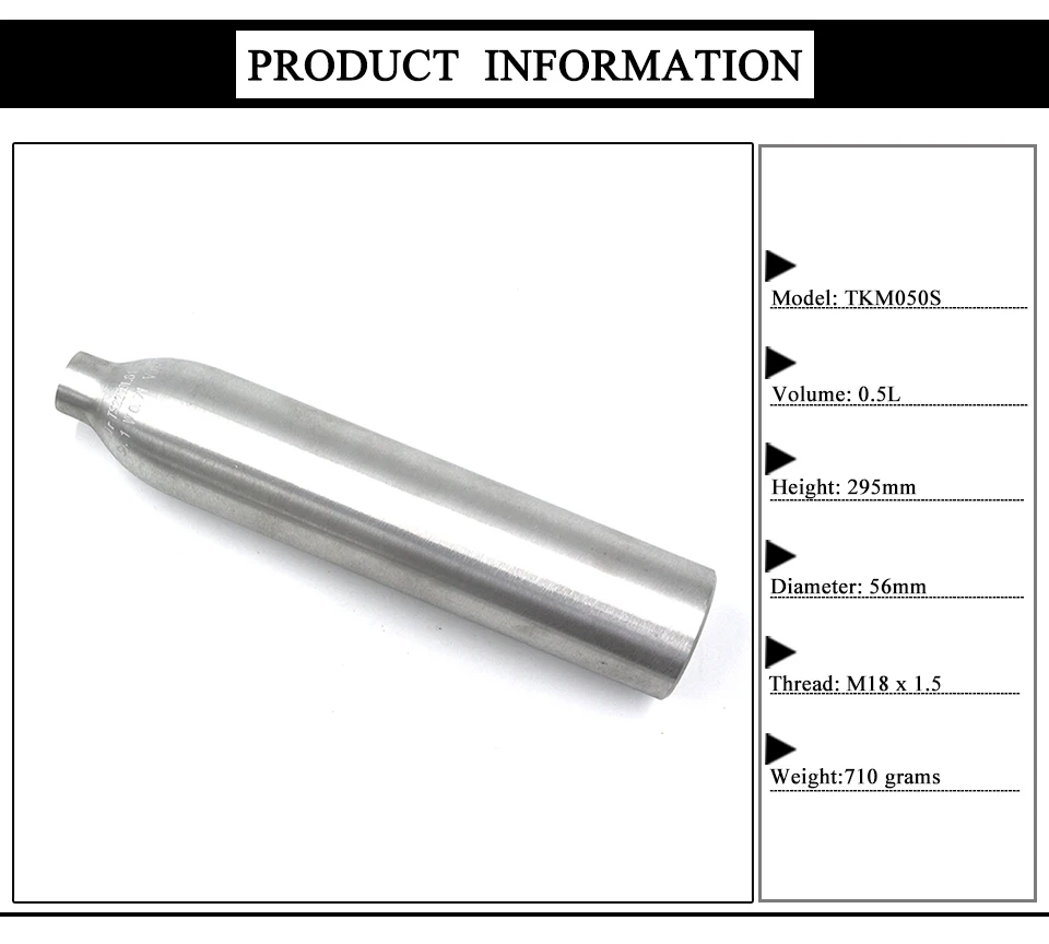 QUPB 0.5L Пейнтбол баллоны высокого давления 3000psi 30.5CI Алюминиевый Воздушный бак серебро w/4500psi регулятор M18* 1,5 резьба TKM050S
