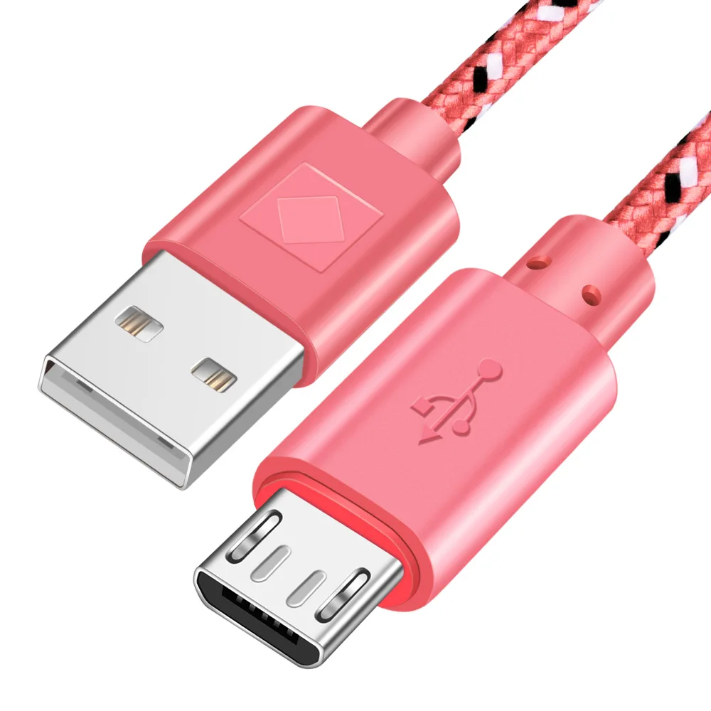 Олаф 1 м/2 м/3 м нейлоновый Кабель Micro-USB в оплетке USB кабель для зарядного устройства Шнур для samsung S7 Xiaomi Redmi Android Phone Быстрый зарядный кабель - Цвет: Pink