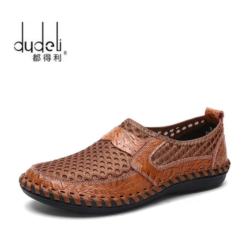 DUDELI/Мужская обувь; сетчатая Летняя обувь на плоской подошве; мужские лоферы на шнуровке; дышащая мужская повседневная обувь; прогулочная мягкая мужская обувь - Цвет: Коричневый