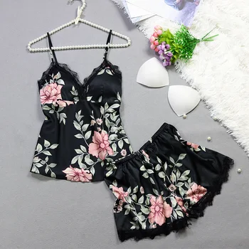 

Brand Women Pajamas Sets Silk Female Pijamas Sexy Ladies Satin Nightwear For Women Robe Nighties Sleepwear shorts pyjama femme