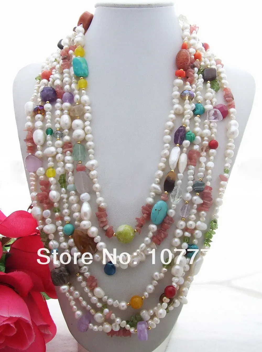 

Pearl&Coral&Multi Stone -Crystal Necklace