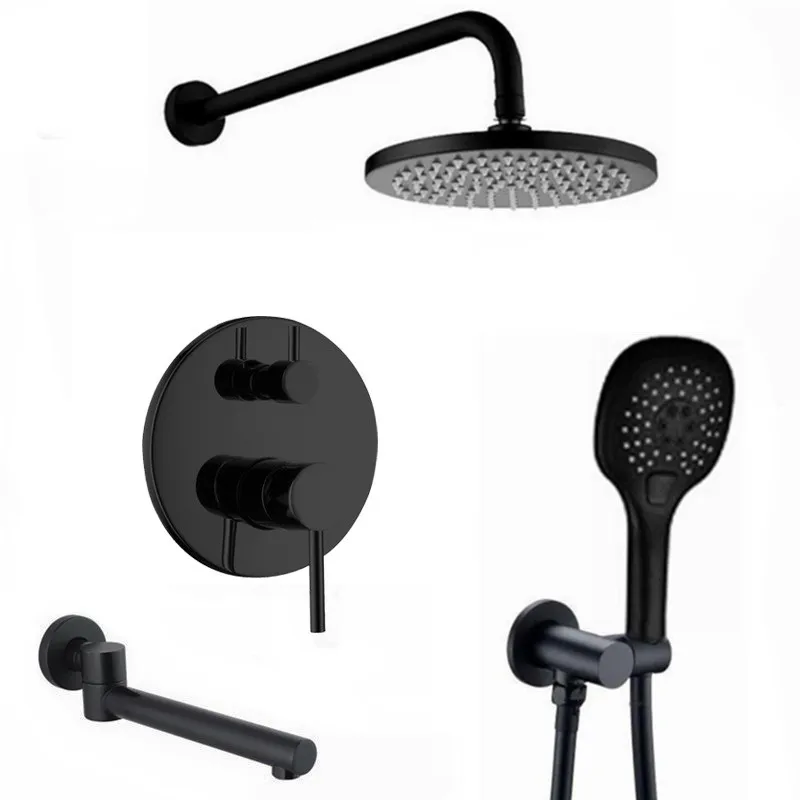 3 ways water out Brass Black Bath Shower Faucets 8 16" Rain Shower Head