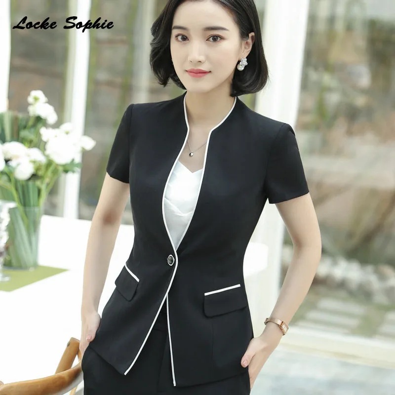 1pcs Women Plus size Blazers coats 2019 Summer cotton blend Short sleeve V-neck Small Suits jackets ladies Skinny Blazers Suits