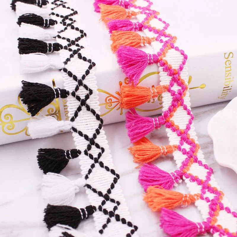 

Lace 4.5cm Cotton Tassel Fringe Handmade Rainbow Color Fringes Tablecloths Curtain Bags Decor Lace for DIY Accessories 3Yards