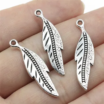 

WYSIWYG 8pcs Antique Silver Color Tone 32x9mm Feather Charms Pendant For Jewelry Making DIY Jewelry Findings