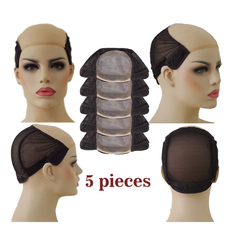 5pcs Wholesale Glueless Lace Wig Cap For Making Wigs With Adjustable