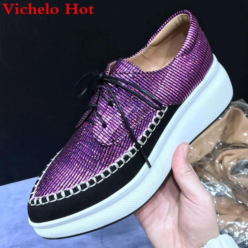 Spitze Heels Vichelo Mischfarben Britischen Loafers Preppy Schuhe Tragen Casual Schwarzes Spitz Purple Vulkanisierte Stil Up Heißer Oxford L7f8 High deep 0BwrtqB