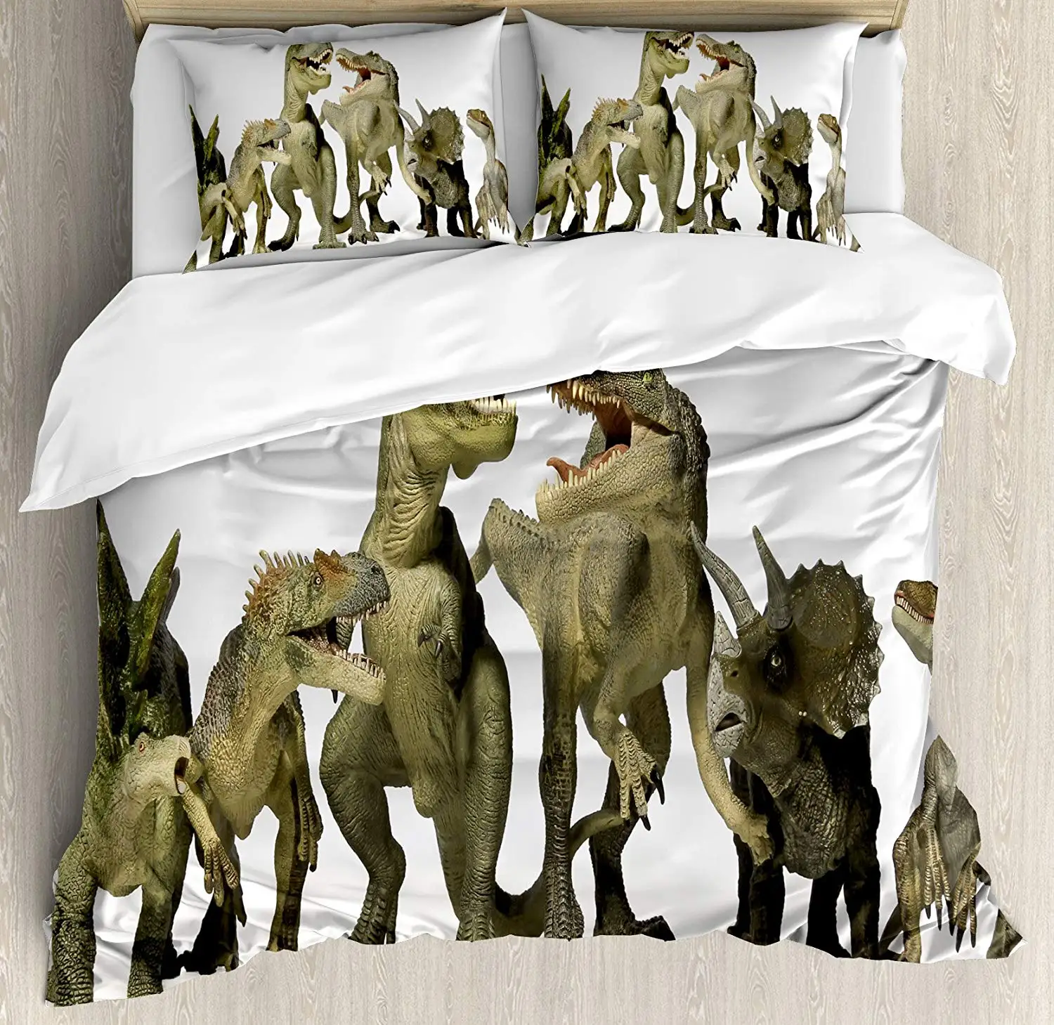 Kids Duvet Cover Set King Size Dinosaurs T Rex Jurassic 3D Dino Fossil