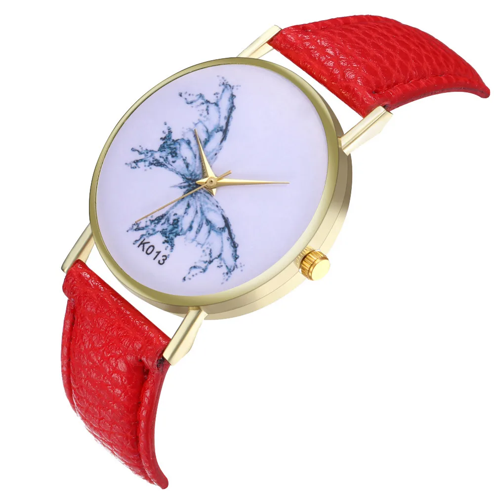 Multi-colored strap butterfly pattern dial Stylish full of art PU Leather Strap Analog Quartz Watch For Fashion Casual Women 