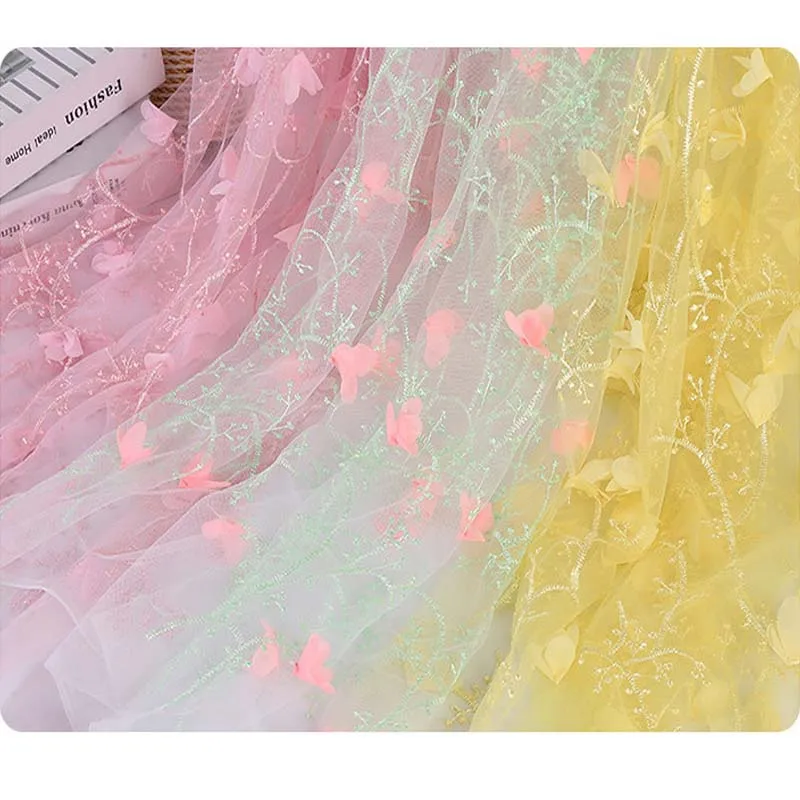

Tulle Floral Lace Fabric for Dress African Curtain Fabrics,Lace Net Embroidery Diy Apparel Sewing Cloth 1Yard
