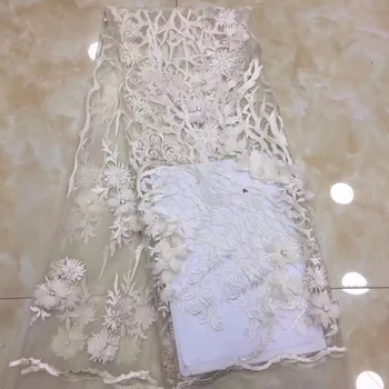 

African Lace Fabric 2019 High Quality Lace Luxury Fabric French Nigerian Beads Lace Fabric Embroidery Wedding Lace Milky white