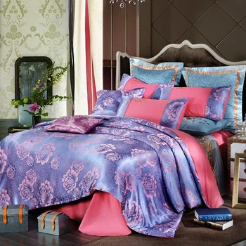 

Luxury Artificial Diamond Wedding Bedding Sets Embroidery Tencel Satin Silk Jacquard Queen King Size Bedding Sets 4PCS