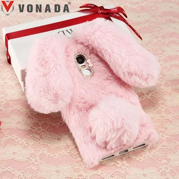 

Vonada Winter Plush Case for Doogee Mix 2 X5 Pro Max Cute 3D Rabbit Ears Fur Cover TPU Diamond Soft Phone Case Cover