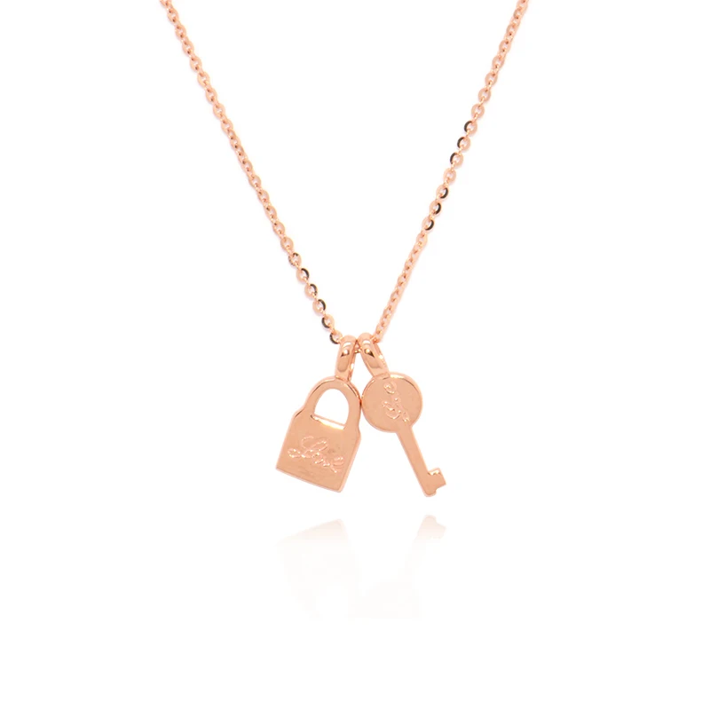 

18K rose gold gold key lock set chain au750 female necklace + pendant