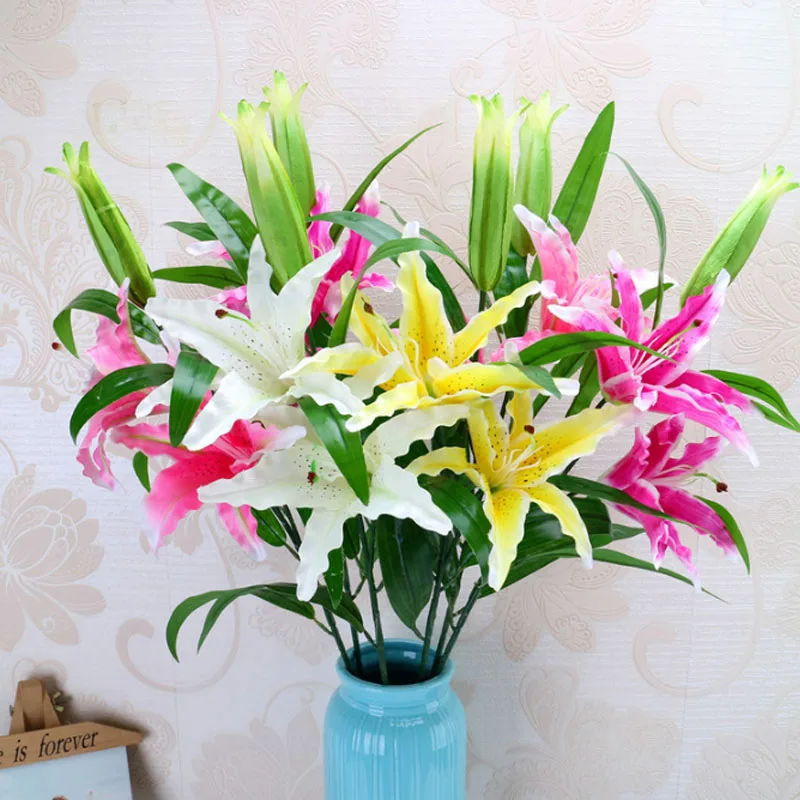 1pcs 3Heads Real Touch Artificial lily Flores Wedding Bridal fake flowers Bouquet Plants white lily Home Party Decor for Display 1pcs 3Heads Real Touch Artificial lily Flores Wedding Bridal fake flowers Bouquet Plants white lily Home Party Decor for Display