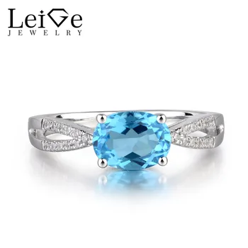 

Leige Jewelry Natural Swiss Blue Topaz Gem Wedding Bands Romantic Rings For Woman November Birthstone 925 Sterling Silver