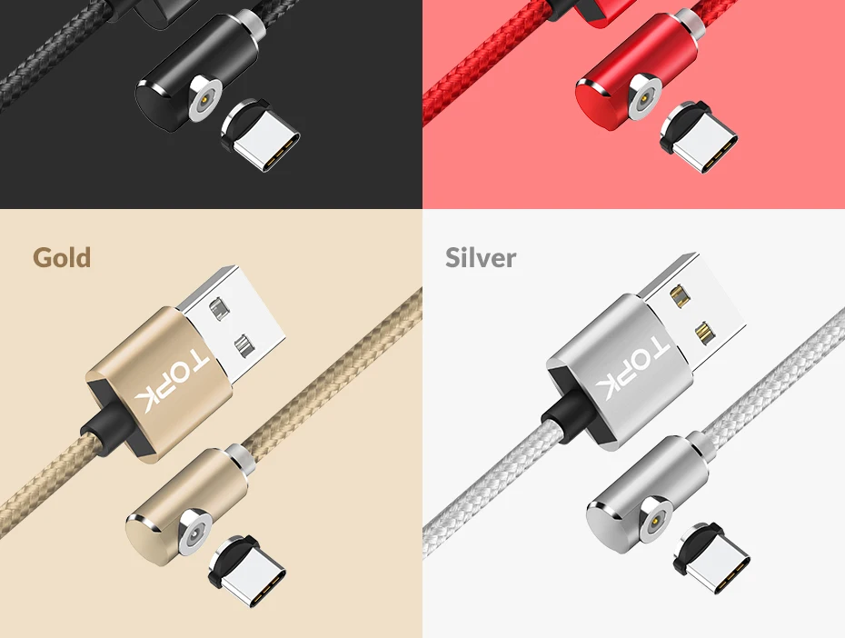 TOPK AM51 Magnetic USB Cable for iPhone Charger Micro Usb Type C for Samsung Galaxy S9 S8 Plus Note USB C Charger Cable
