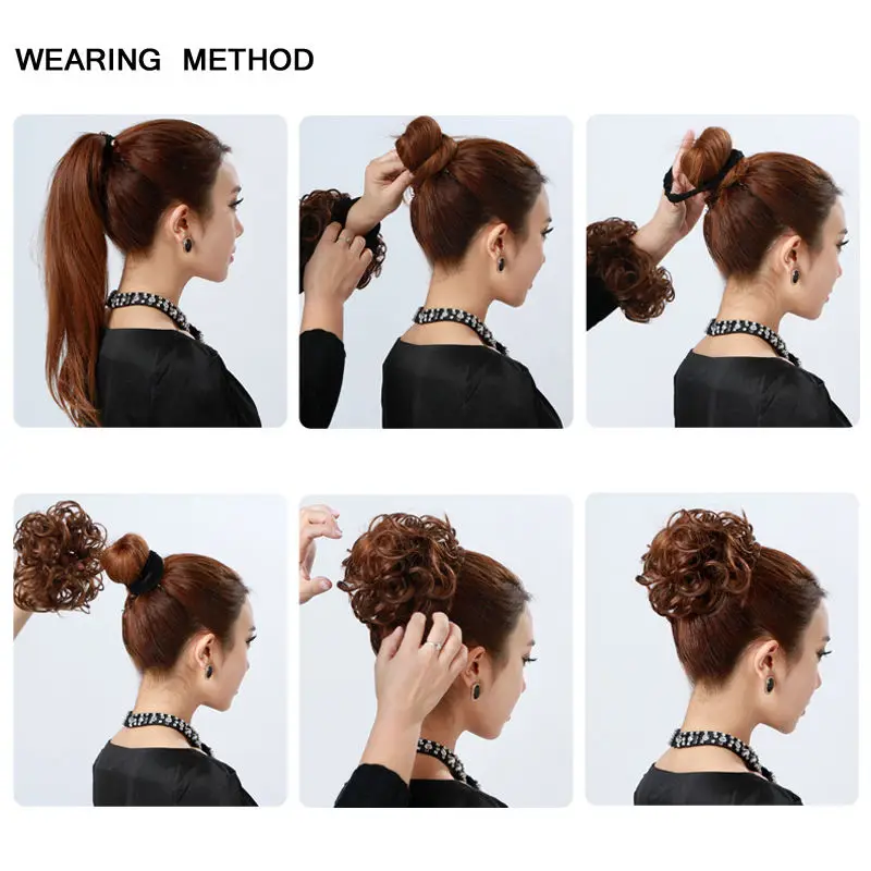 SNOILITE Curly Heat Resistant Synthetic Hair pieces Colors Women Chignon with Rubber Band Hair Extension Updo Donut Hairpieces