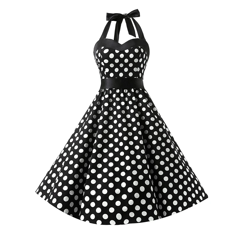 Cotton Retro Black Polka Dot Audrey Hepburn Vintage Halter Dress 50s ...