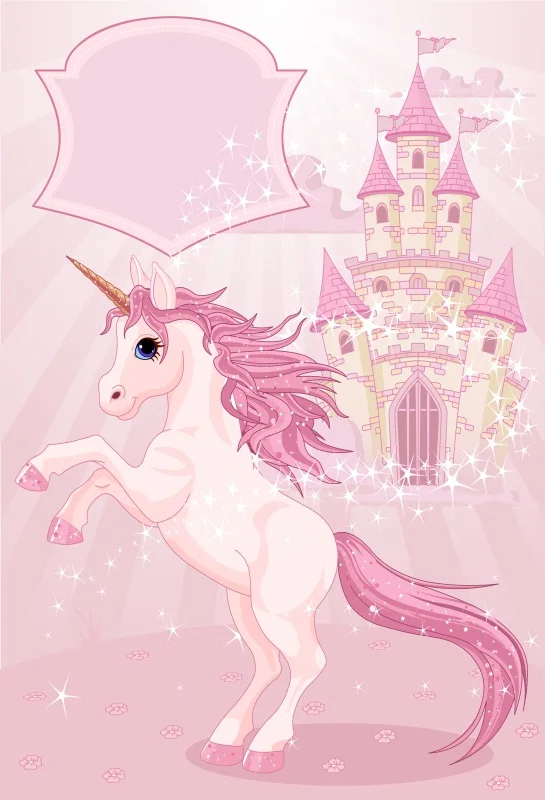 

Laeacco Cartoon Unicorn Castle Petal Baby Party Photography Backgrounds Customized Photographic Backdrops For Photo Studio