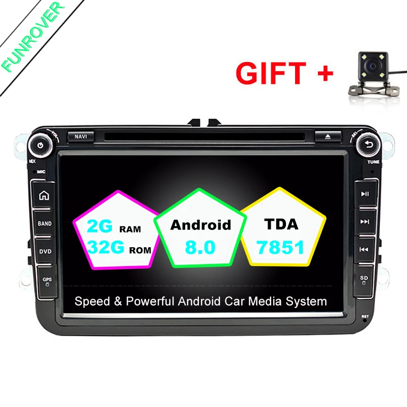 

Funrover VW In Dash Car Stereo 8 "Car DVD GPS Navigation 2 din Car Radio CANBUS autoradio Bluetooth RDS WIFI OBD FM DVD for vw