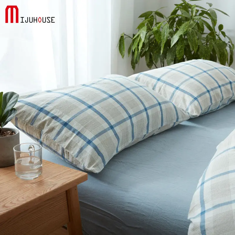 Japanese Style Envelope Type 100 Washed Cotton Single Pillow Case Simple Lattice Pillowcases