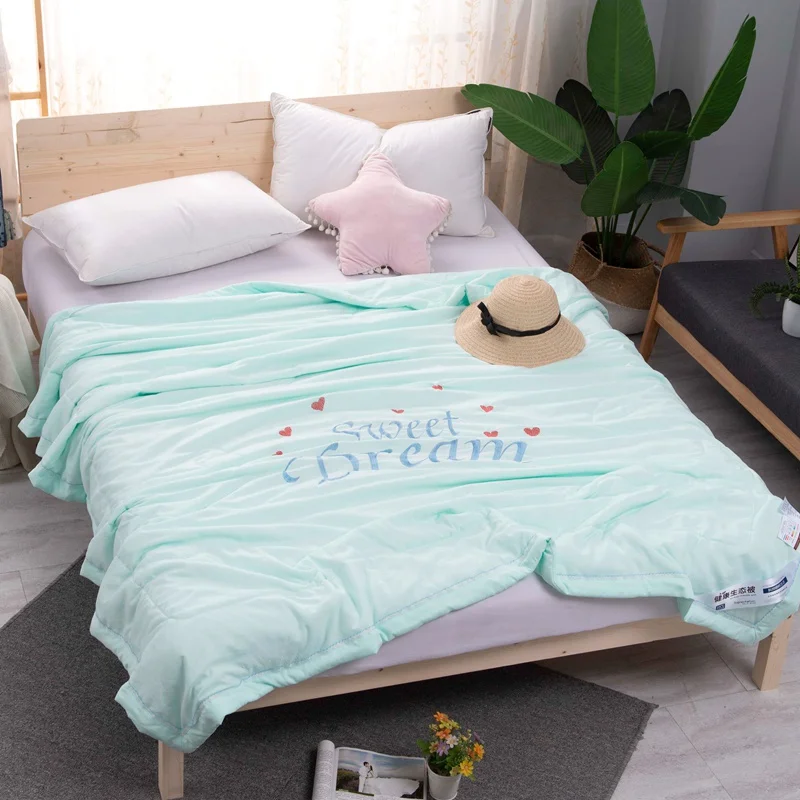 

Embroidered Summer Thin Quilt Light Green Blue Pink 200*230cm 150*200cm Modal Fabric Textile