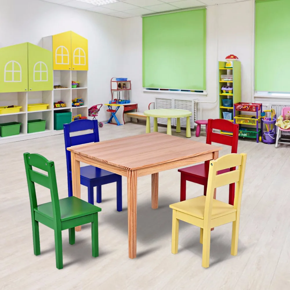 Goplus Kids 5 Piece Table Chair Set Pine Wood Multicolor Children Play Room Furniture HW55008 Goplus Kids 5 Piece Table Chair Set Pine Wood Multicolor Children Play Room Furniture HW55008