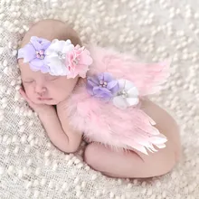 Милые новорожденные Крылья Ангела фотографии реквизит младенческой перо костюм наряд аксессуары для маленьких мальчиков цветочный ободок для волос, для девочек Набор тканевых салфеток