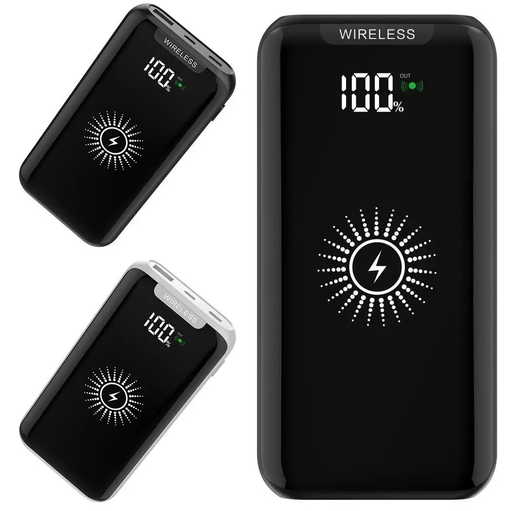 

2 in 1 Portable 10000mAh Power Bank USB Smart Wireless Charger Mobile Power Bank LCD Display External Battery Charger For iPhone