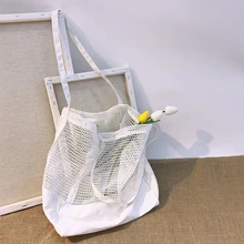 Новые модные трендовые сетчатые полые многоразовые сумки для покупок складной холст сумка на плечо большая емкость сумка для покупок ручные сумки
