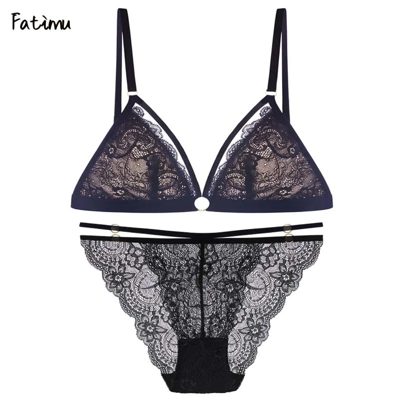 

Fatimu Black Lace Bra Women Sexy Mesh Semi Sheer Halter Push Up Underwears Female Lace Floral Patchwork Bralettes Lady Sets