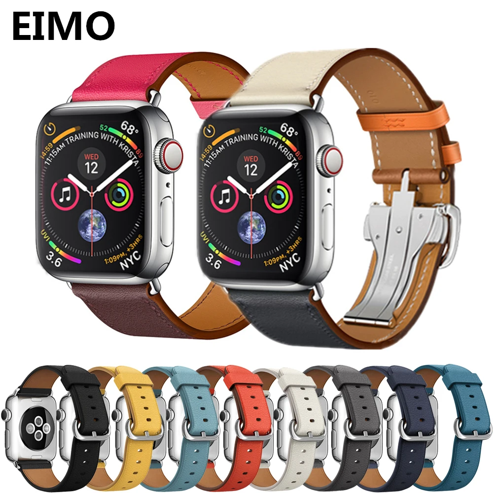 

Leather Single Tour Strap For apple watch band 4 44mm 40mm Deployment Buckle Bracelet Wrist Watchband for Iwatch series 4