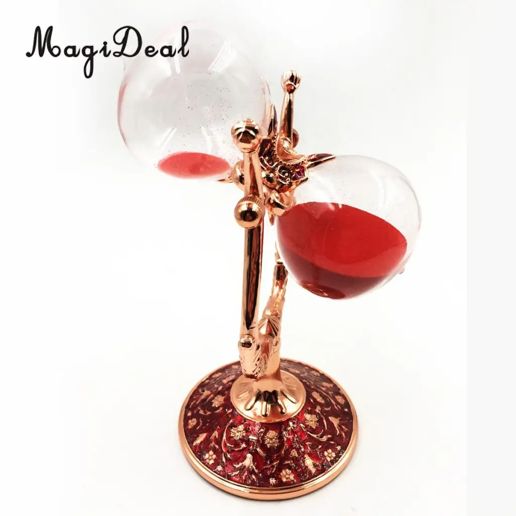 15 Minutes Retro Metal Rotating Hourglass Sand Timer Home Office Coffee Shop Library Shelf Decor Novelt Gift Kids Toy-Gold Red