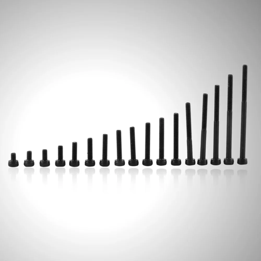 M3 черный шестигранный Набор торцевых головок Кепки на шурупе-болте крепежи комплект 12,9 Класс сплава углеродного Сталь 4-50 мм 24 шт./компл