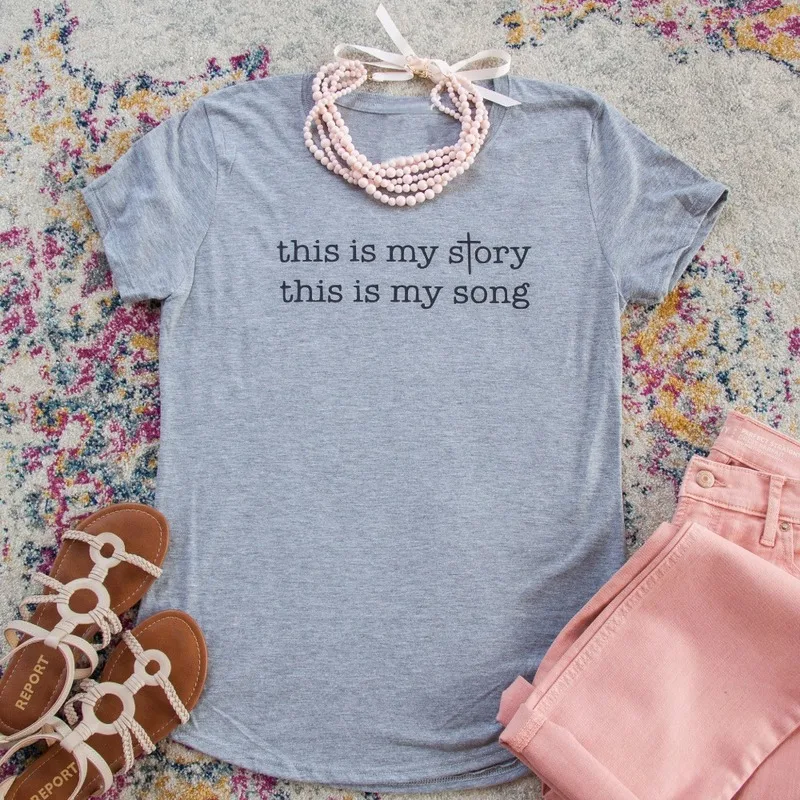 

Cute This Is My Story, This Is My Song, Short Sleeve T-Shirt Women Cotton Christian Slogan Tops Girl Gift Pray Baptism T Shirt