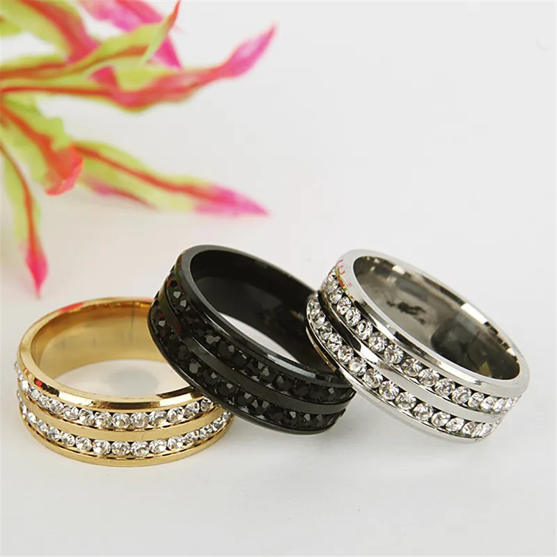 

Titanium Stainless Steel Rings For Women Slash Double Line Of CZ Fashion Jewelry Wholesale Valentine's Day Gifts