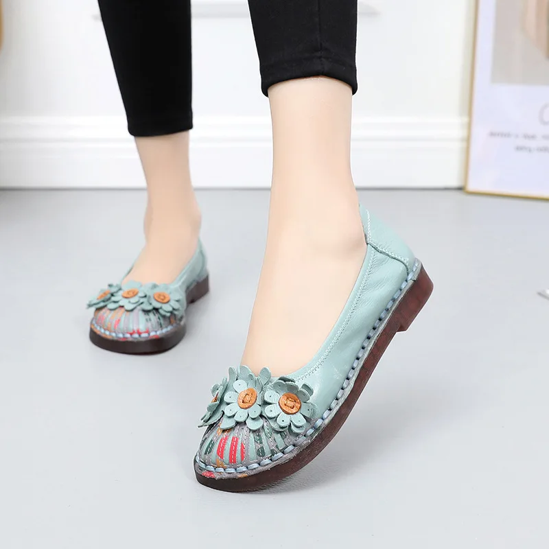 Najtaniej MUYANG kobiety mieszkania 2019 ręcznie płaskie buty ze skóry naturalnej kobieta miękkie wygodne eleganckie buty wsuwane kobiet