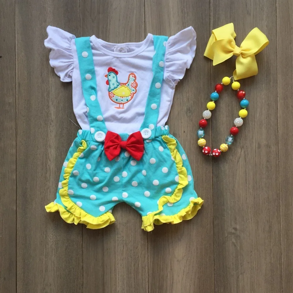 

Summer outfits short sleeves top chick polka dot blue yellow skirt baby girls kids wear boutique clothes with match accessories