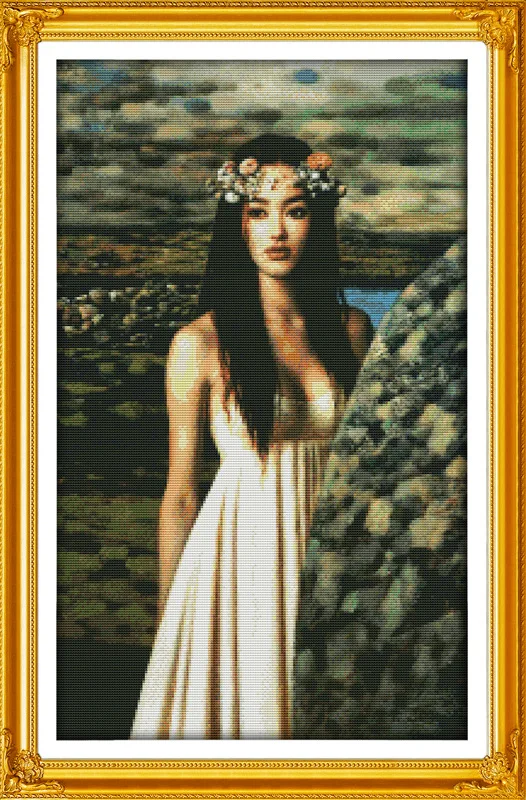 

A Beauty in Green field Printed Canvas DMC Counted Chinese Cross Stitch Kits printed Cross-stitch set Embroidery Needlework