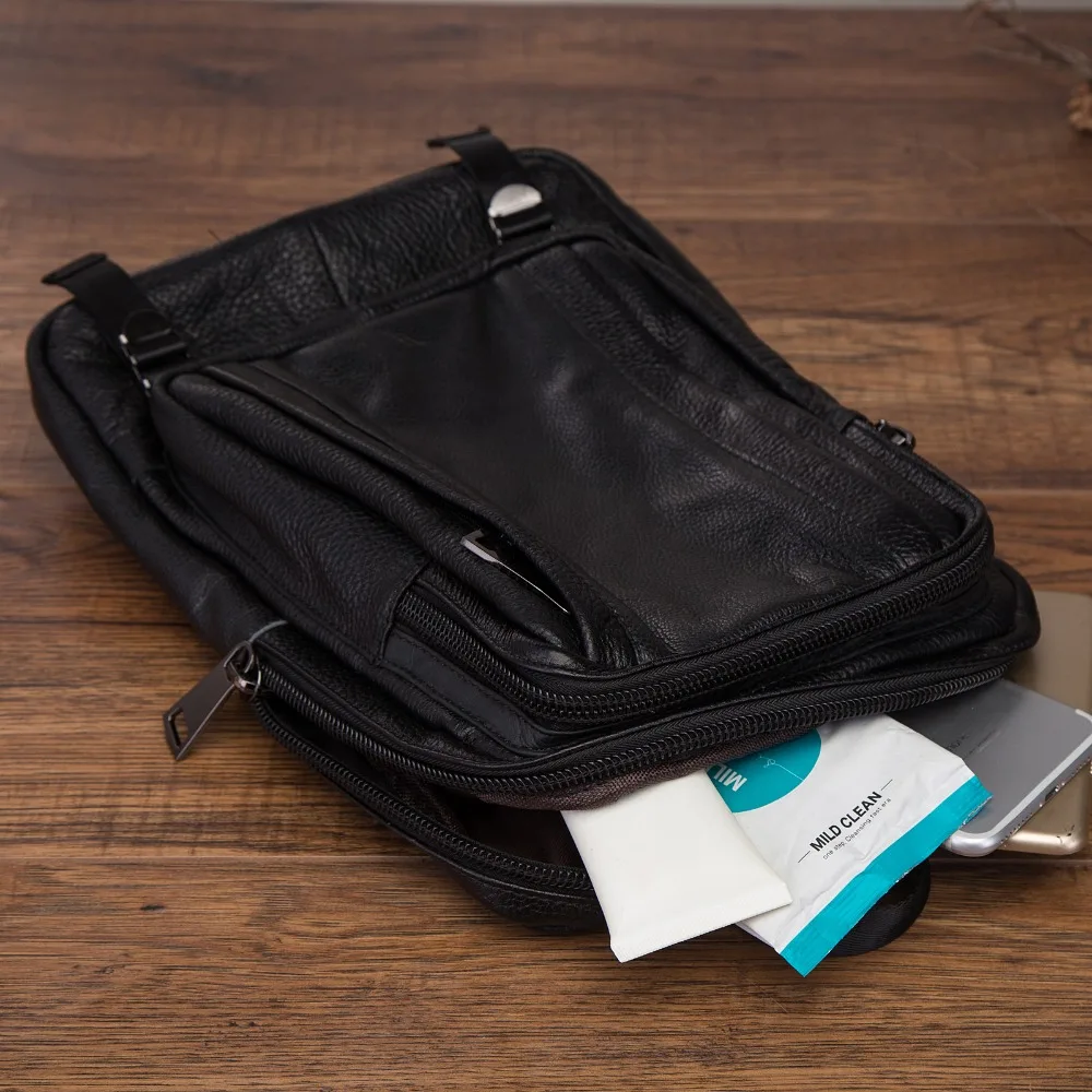 Мужская Повседневная модная дорожная треугольная нагрудная сумка из натуральной кожи, черный дизайн, 10 дюймов, сумка для планшета на одно плечо, мужской рюкзак 3080-3