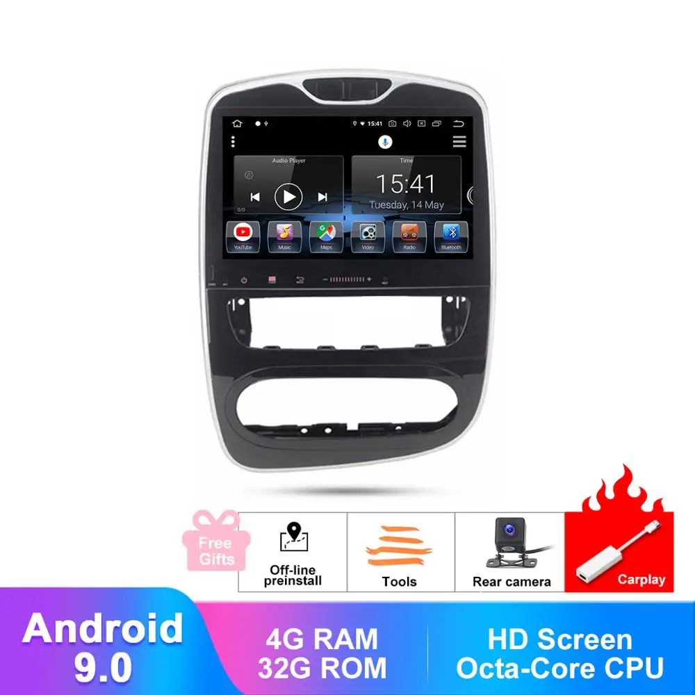 10," Android 9,0 автомобильный радиоприемник для Renault Clio 2012- мультимедиа FM RDS CarPlay wifi gps Навигация Аудио Видео Стерео система