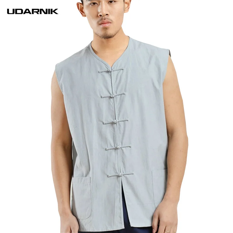 

Men Cotton Vest Chinese Style Kungfu Tang Suit Vintage Summer Sleeveless V-Neck Jacket Coat Oversized M-4XL Casual 223-247