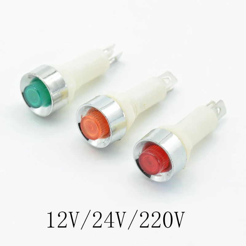 5Pcs 220V 10mm YELLOW Panel Mounting Incandescent Indication Signal Pilot Light