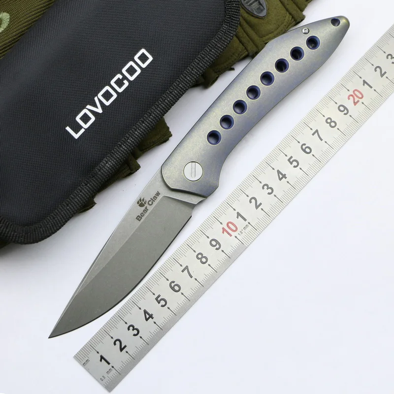 

LOVOCOPO BEAR CLAW Camping pocket knives Hunting Flipper folding knife S35VN blade Titanium Handle Outdoor Survival EDC toolsl