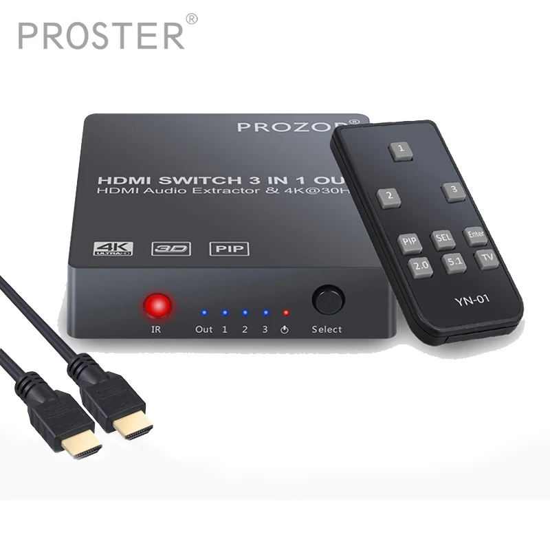 Comprar Prozor 4K 5x1 3x1 interruptor HDMI con función PIP 3D 1080P conmutador con Audio Extractor óptico Toslink SPDIF (5x1 sin PIP)