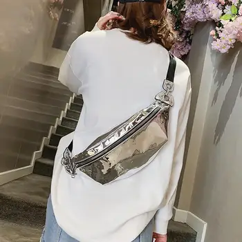 

Fashion Women Glossy Leather Zipper Crossbody Chest Waist Bag Fanny Pack