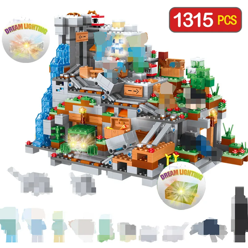 

1315pcs My World Building Blocks Compatible with LegoING Minecrafted Mini Mountain Cave Figures Module Bricks Toys For Children