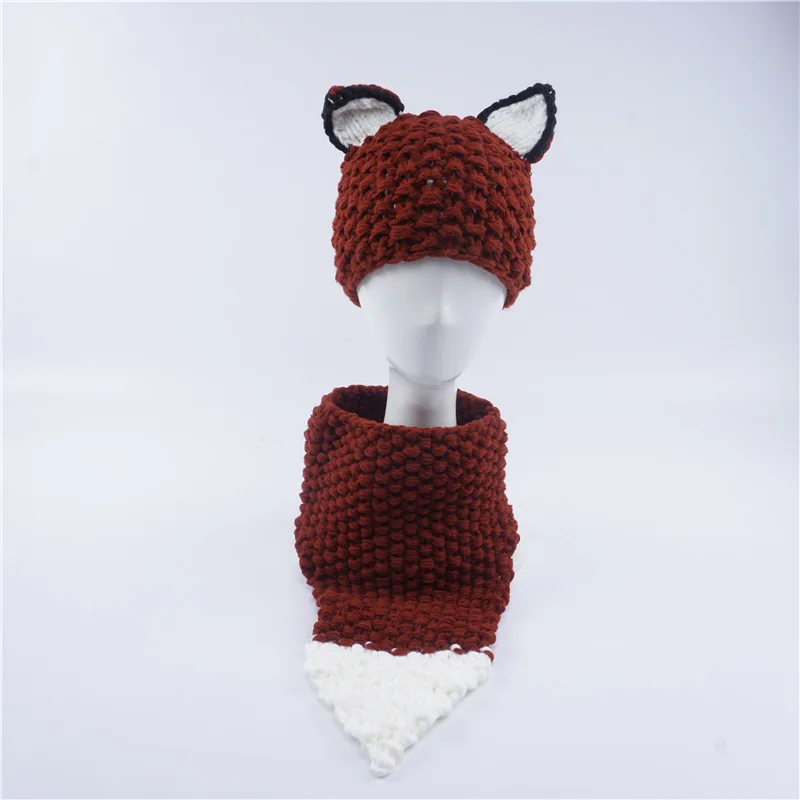Lovely cartoon Children's baby beanie warm hat cute fox hat scarf & hat sets knitted bib cap